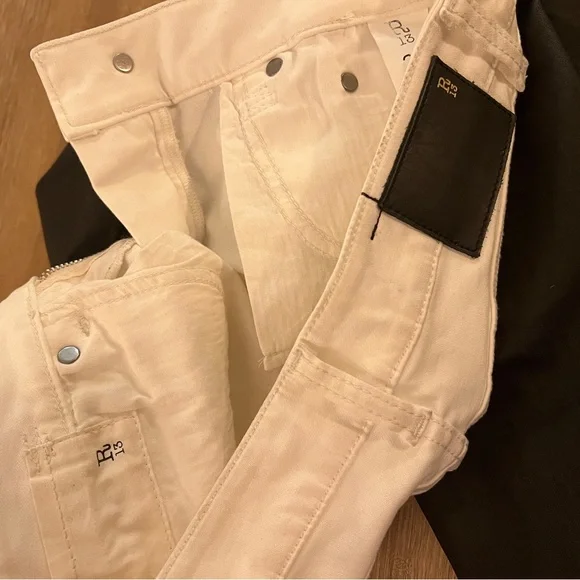 R13 Ultra Rare Chaps sz 26 WHITE denim and LAMBSKIN jeans - Picture 5 of 7